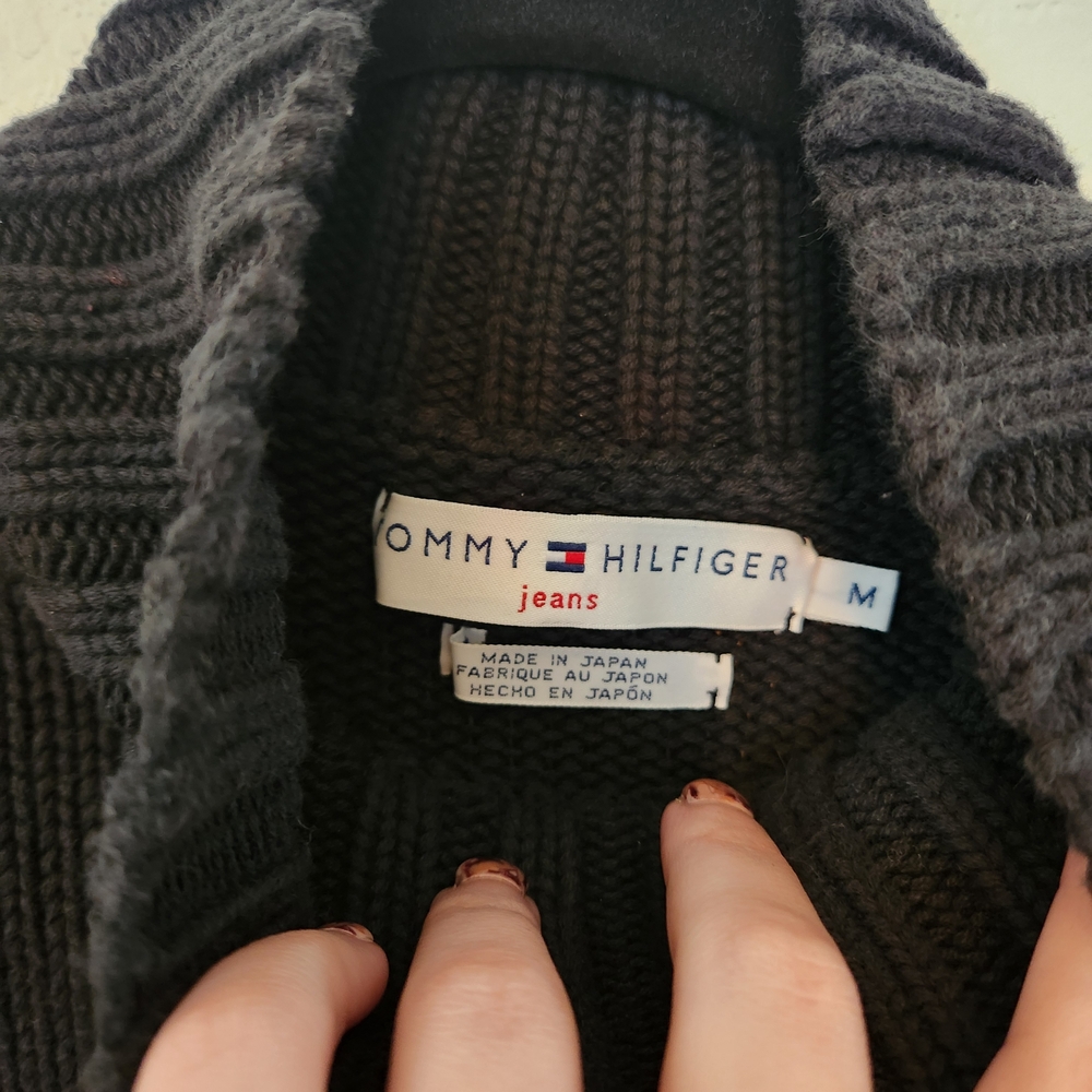 Vintage Tommy Hilfiger Navy Cotton Wool Ski Turtleneck Sweater SZ M Preppy Cabin - Picture 3 of 9
